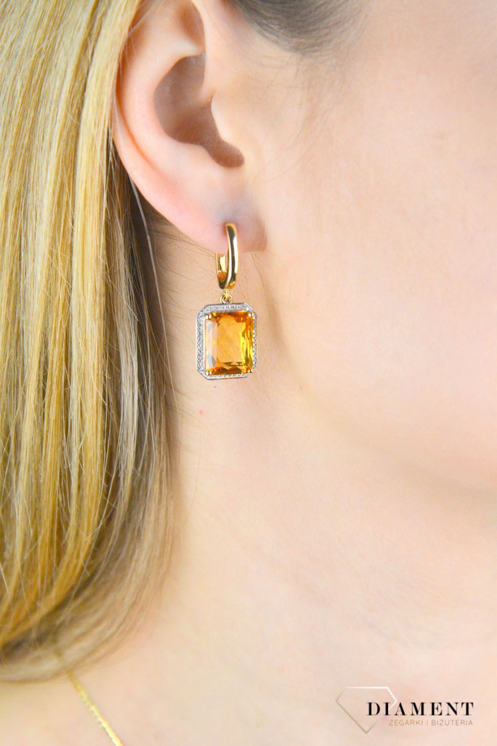 Kolczyki złote damskie 585 diamenty z kamieniem naturalnym Cytryn 0,21ct. Biżuteria z diamentami. Kolczyki złote damskie z diamentami. Złote kolczyki z cytrynem. Złote kolczyki z diamentami i cytrynem. Kolczyki damskie złote z diamentami. Kolc.jpg